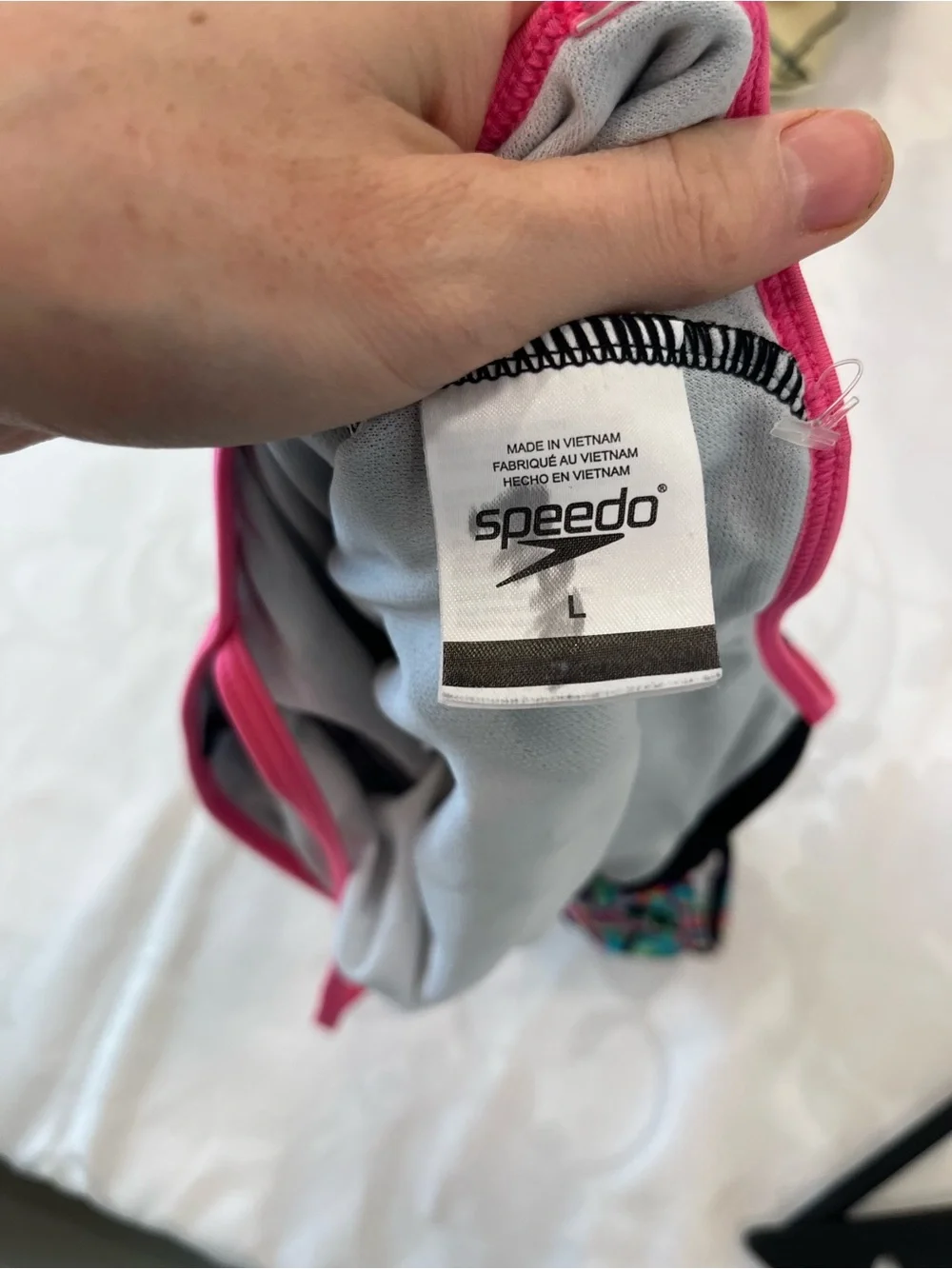 Speedo girls Black Geometric One-Piece Swimsuit with Pink Straps